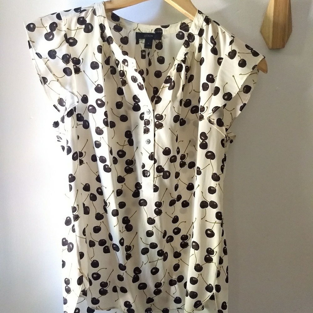 J Crew silk ruffle top in cherry print